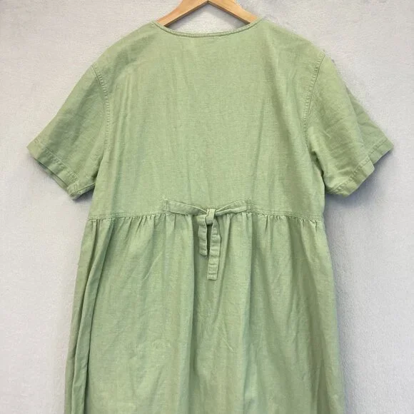 Vintage Erika Button Up Linen Blend Midi Dress Womens XL Western Green Prairie - Picture 12 of 13